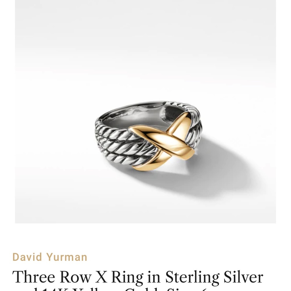 David Yurman Three Row X Ring in Sterling Silver and 14K Yellow Gold, Size 8